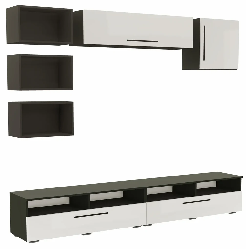 Living haaus Haga V18, Alb Lucios/Negru, MDF, L 240 cm