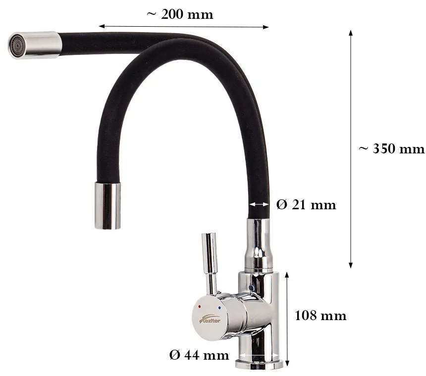 Robinet mixer pentru chiuvetă cu piedestal Corin cu gura de scurgere flexibilă negru