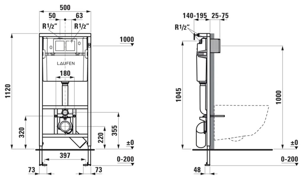 Rezervor WC incastrat Laufen LIS inaltime de constructie 112 cm pentru wc suspendat