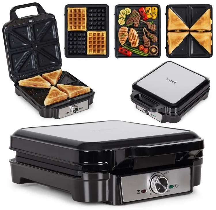 Grătar multifuncțional 3 în 1 - aparat pentru vafe, prăjitor de pâine și grătar de contact 1200 W