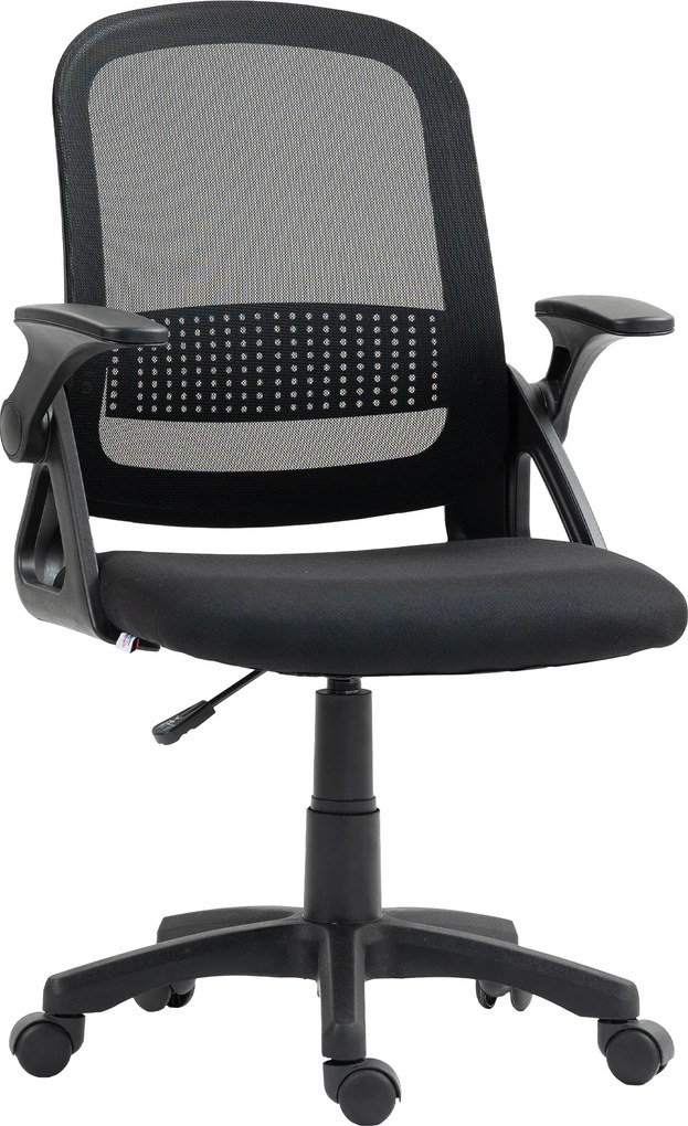 HOMCOM Scaun de birou mesh respirabil, scaun ergonomic pivotant cu cotiere rabatabile și suport lombar, Negru | Aosom Romania