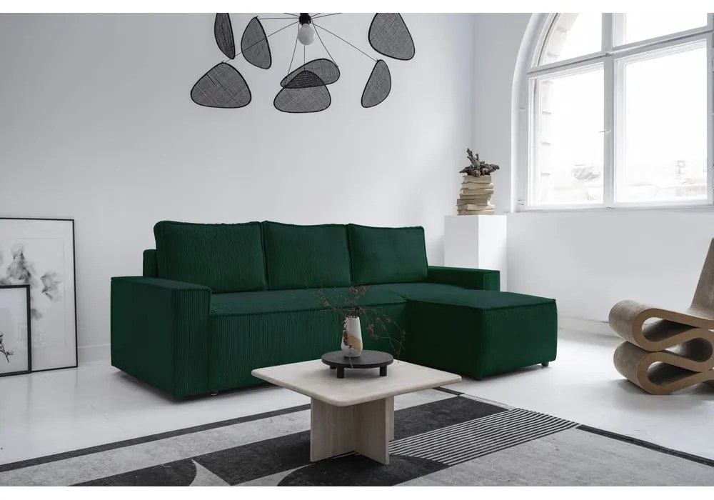 Colțar verde închis extensibil cu tapițerie din catifea reiată (cu colț variabil) Brave Dave – Miuform