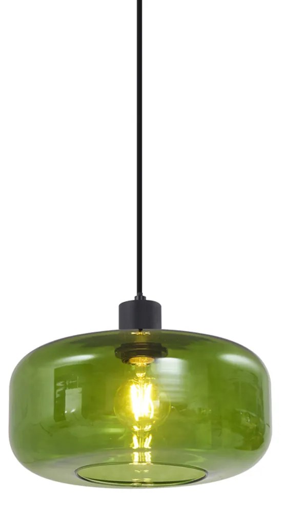 Lampă pandantiv retro neagră cu sticlă verde - Bizle