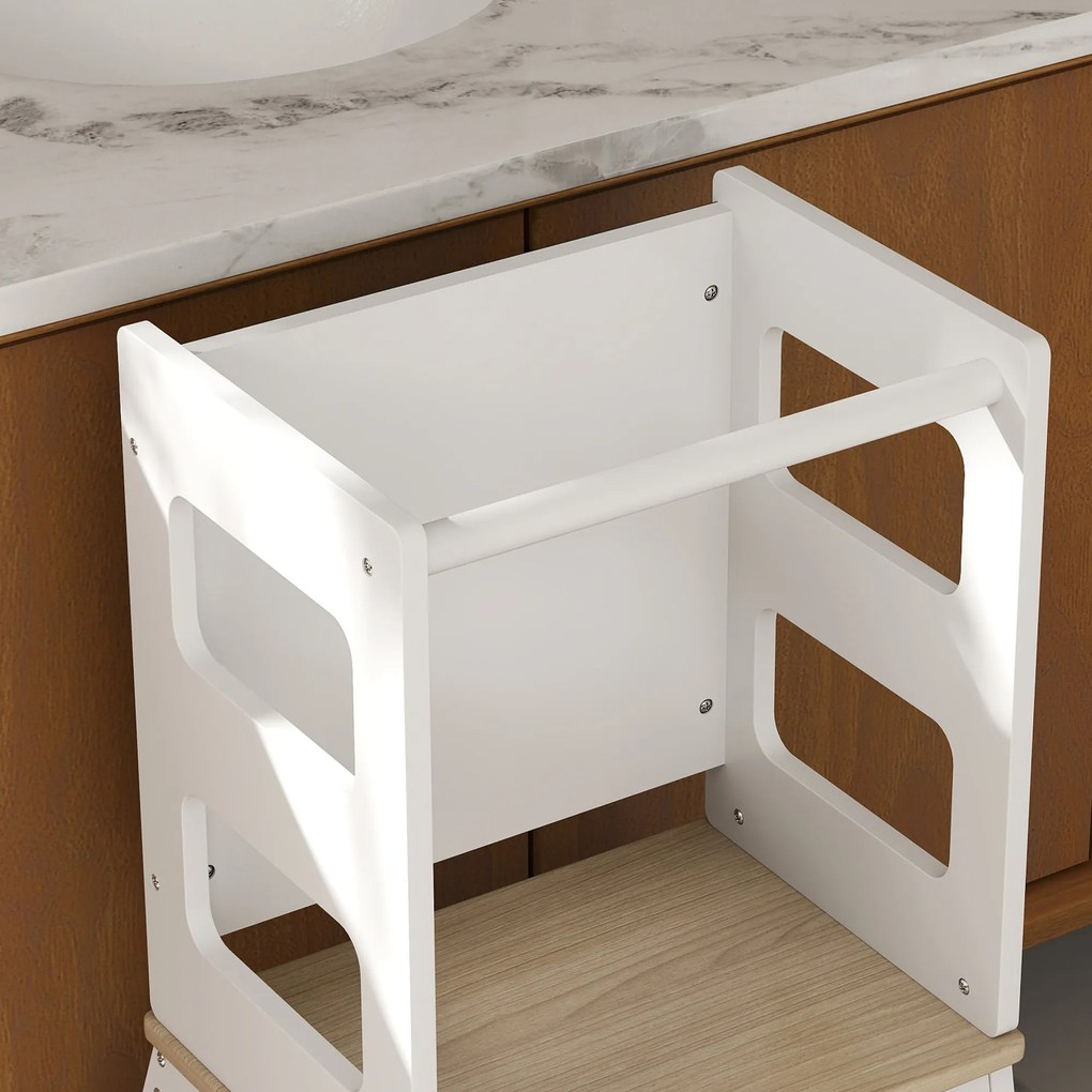AIYAPLAY Turn de Învățare pentru Copii 3-6 Ani cu Tablă și Balustradă de Siguranță, 55x52,5x87,5 cm, Alb | Aosom Romania
