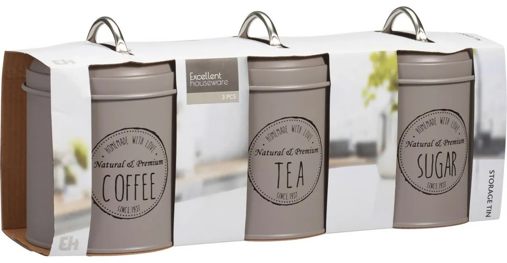 Set de cutii metalice pentru alimente Excellent Houseware 11 x 16 cm, 3 buc, maro, S