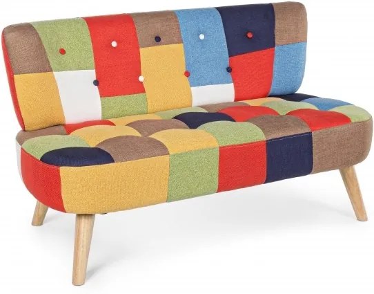 Canapea 2 locuri  textil multicolor cu cadru de lemn 123 cm x 67 cm x 71h