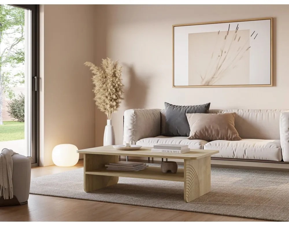 Măsuță de cafea în culoare naturală cu blat cu aspect de lemn de stejar 60x110 cm Daira – Marckeric