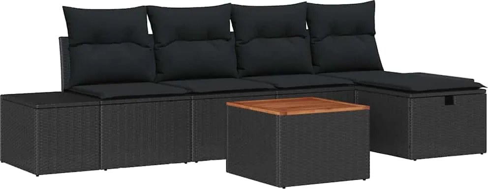 vidaXL Set de canapele pentru grădină cu pernă 6 pcs Negru Rattan poli
