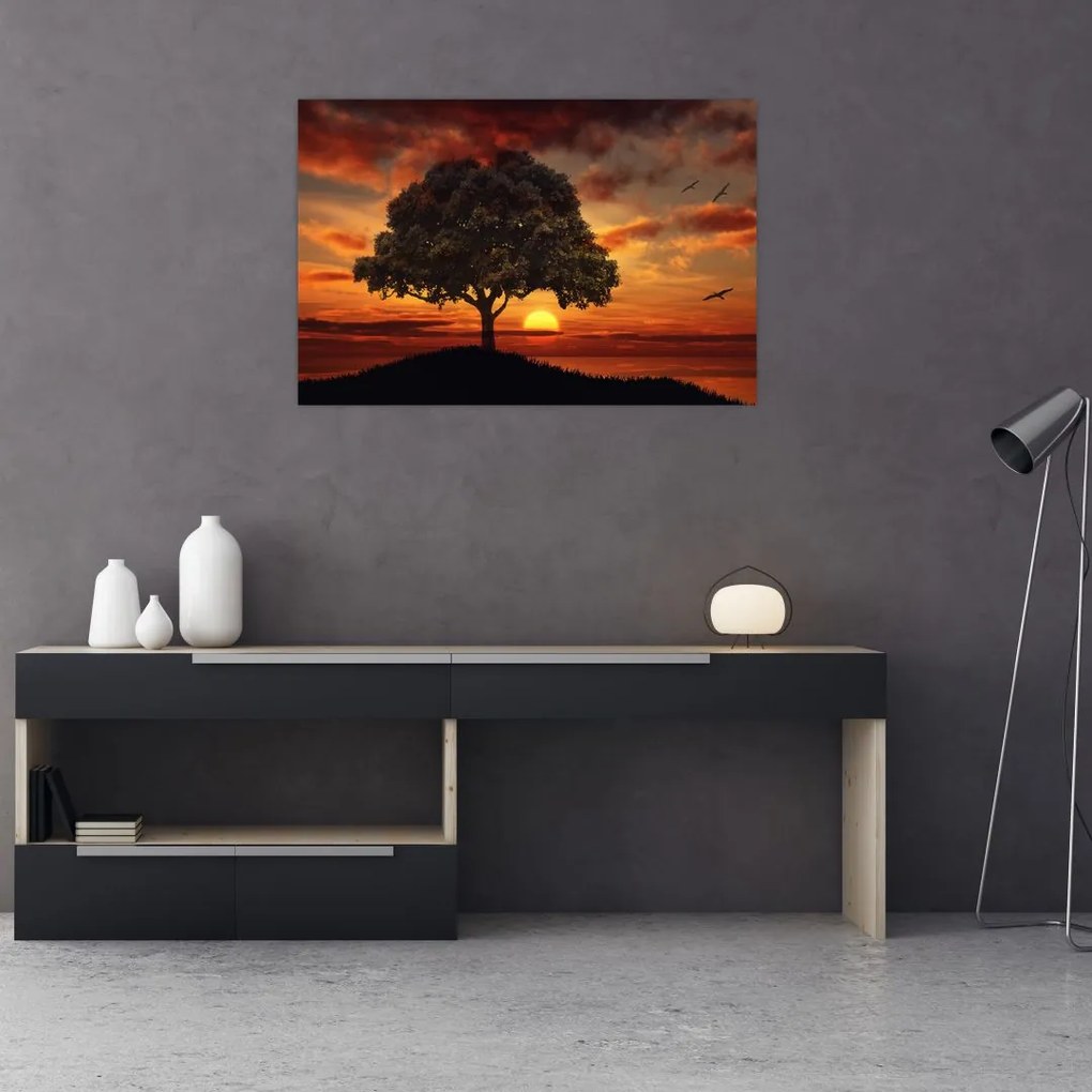 Tablou cu pomi și apus de soare (90x60 cm)