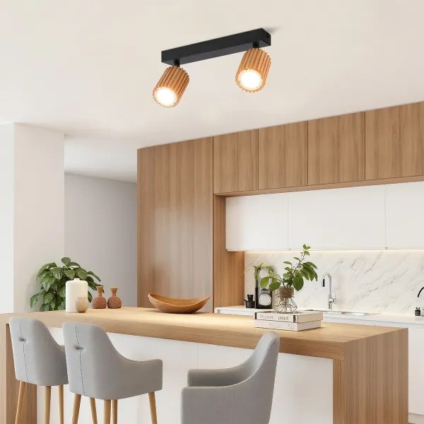 Brilagi - Corp de iluminat tip spot MODERN WOOD 2xGU10/8W/230V lemn de cauciuc/negru