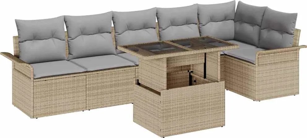 vidaXL Set de canapele pentru grădină cu pernă 7 pcs Bej Rattan poli