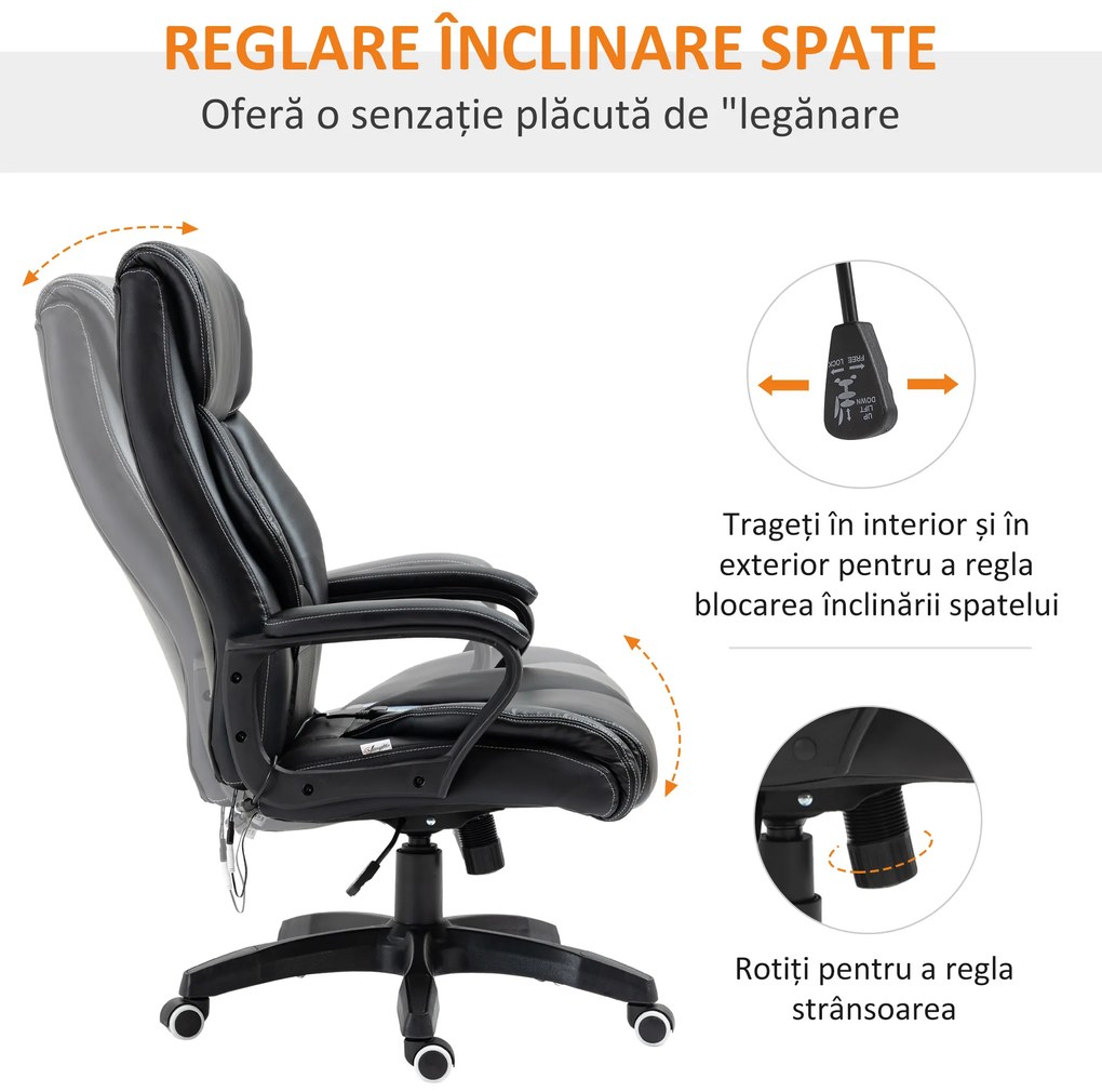 Vinsetto Fotoliu de Birou pentru Masaj și Ergonomic, Design Directorial, Piele Ecologică Neagră, 6 Puncte de Masaj | Aosom Romania