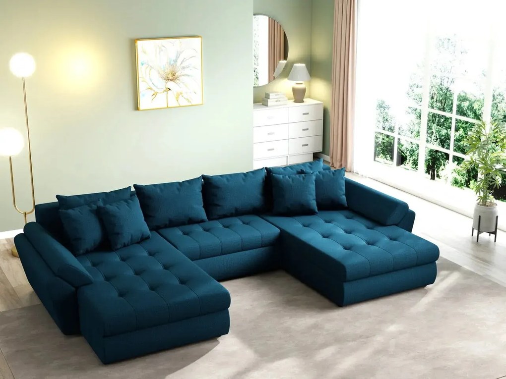 Colțar extensibil dumonde cu ladă de depozitare si sezut confortabil din spuma high-density, Loana U Enjoy Petrol 355x185 cm