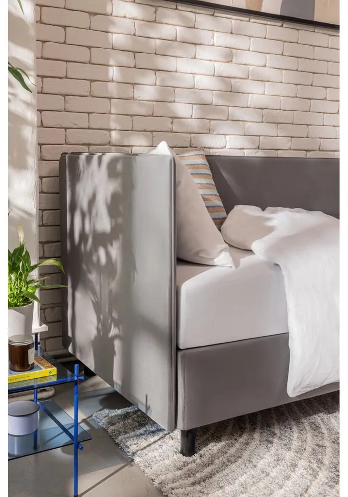 Pat gri tapițat cu spațiu de depozitare cu saltea 120x200 cm Avela – Bonami Selection