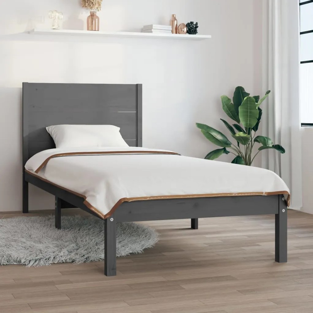 3104145 vidaXL Cadru de pat, gri, 100x200 cm, lemn masiv de pin