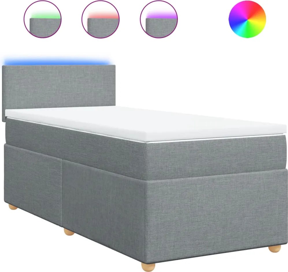 vidaXL Pat box spring cu saltea, gri deschis, 90x200 cm, textil