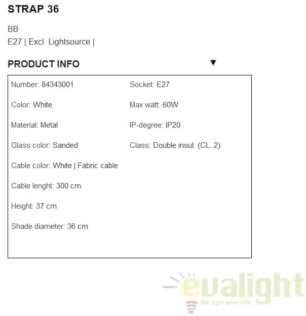Lustra / Pendul design nordic Strap 36 alb 84343001 DFTP