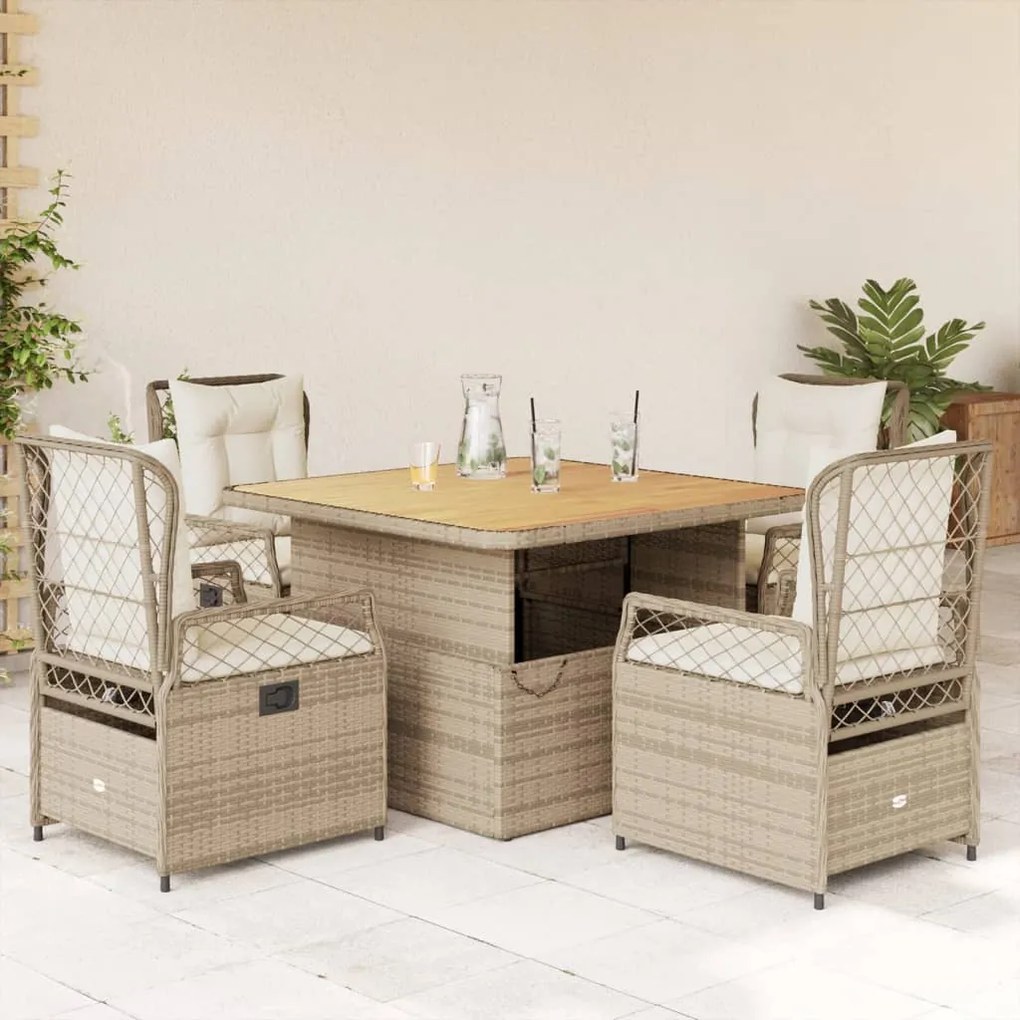 vidaXL Set mobilier de grădină cu perne, 5 piese, bej, poliratan
