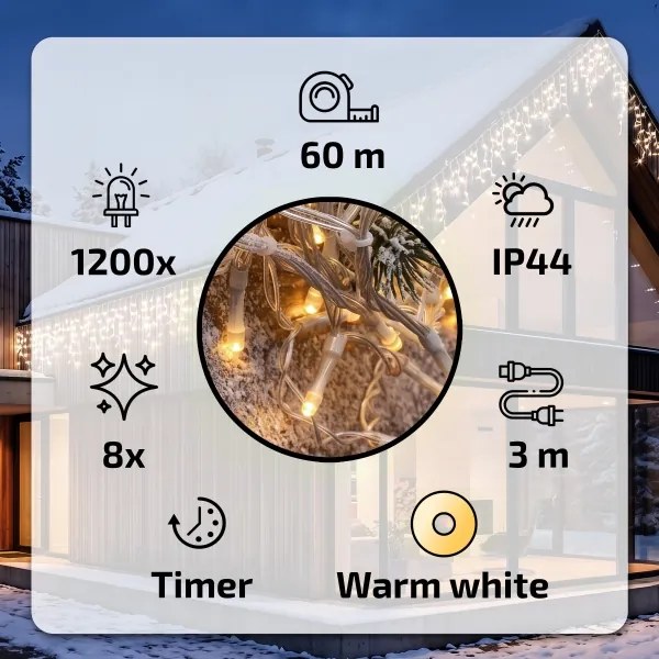 BRILAGI - LED pentru exterior ghirlandă de Crăciun 1200xLED/8 funcții 63m IP44 alb cald țurțuri