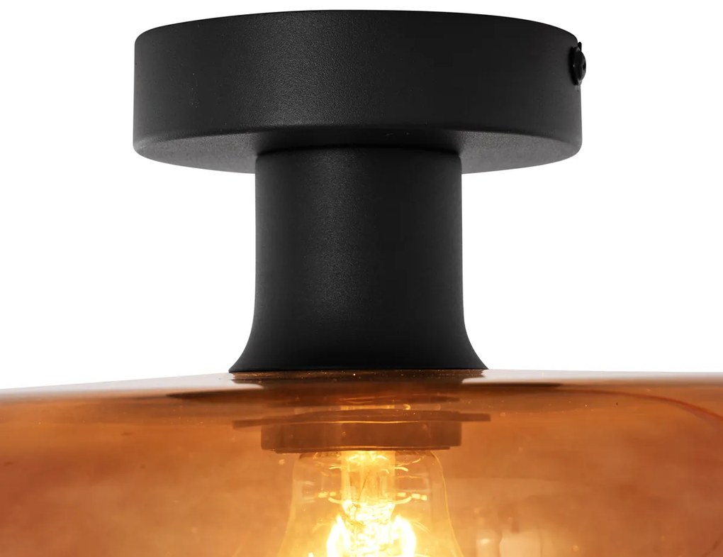 Plafonieră retro neagră cu sticlă bronz - Bizle