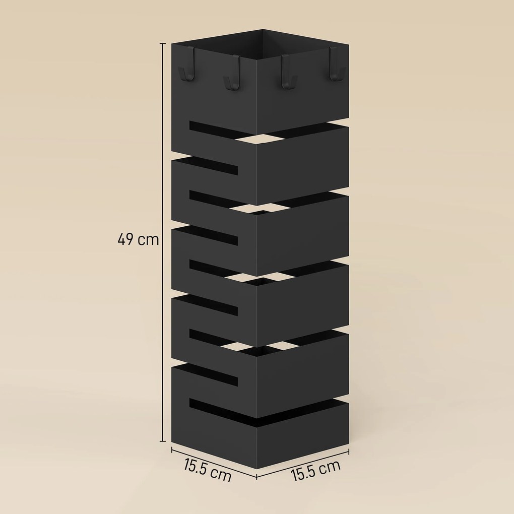 HOMCOM Suport umbrele, stativ metalic pentru umbrele, suport freestanding pentru umbrele cu cârlige și tavă de scurgere, capacitate 8 umbrele, negru | Aosom Romania