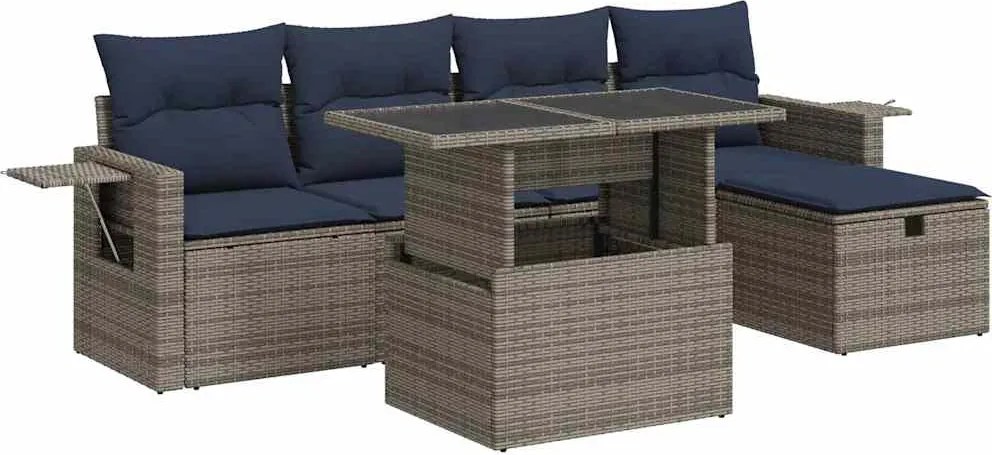 vidaXL Set canapele de grădină cu perne, 6 piese, gri, poliratan