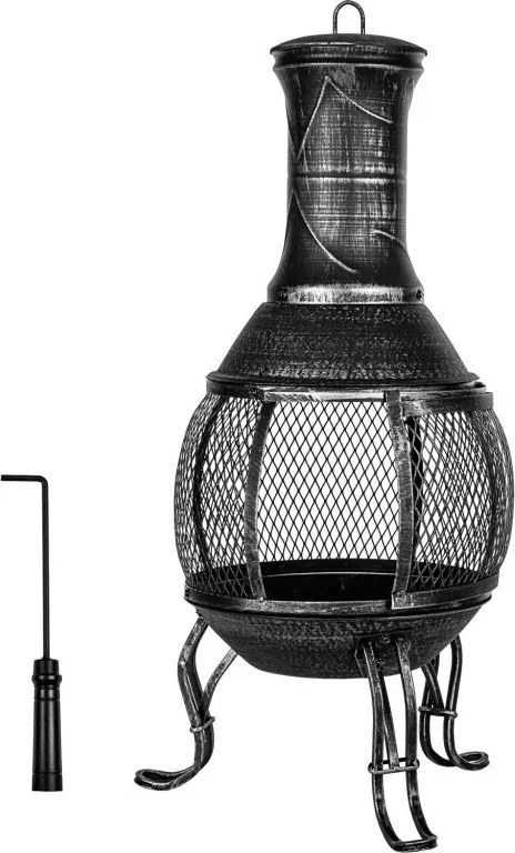 Șemineu exterior aztec 89 cm, fontă și oțel, accesorii incl.