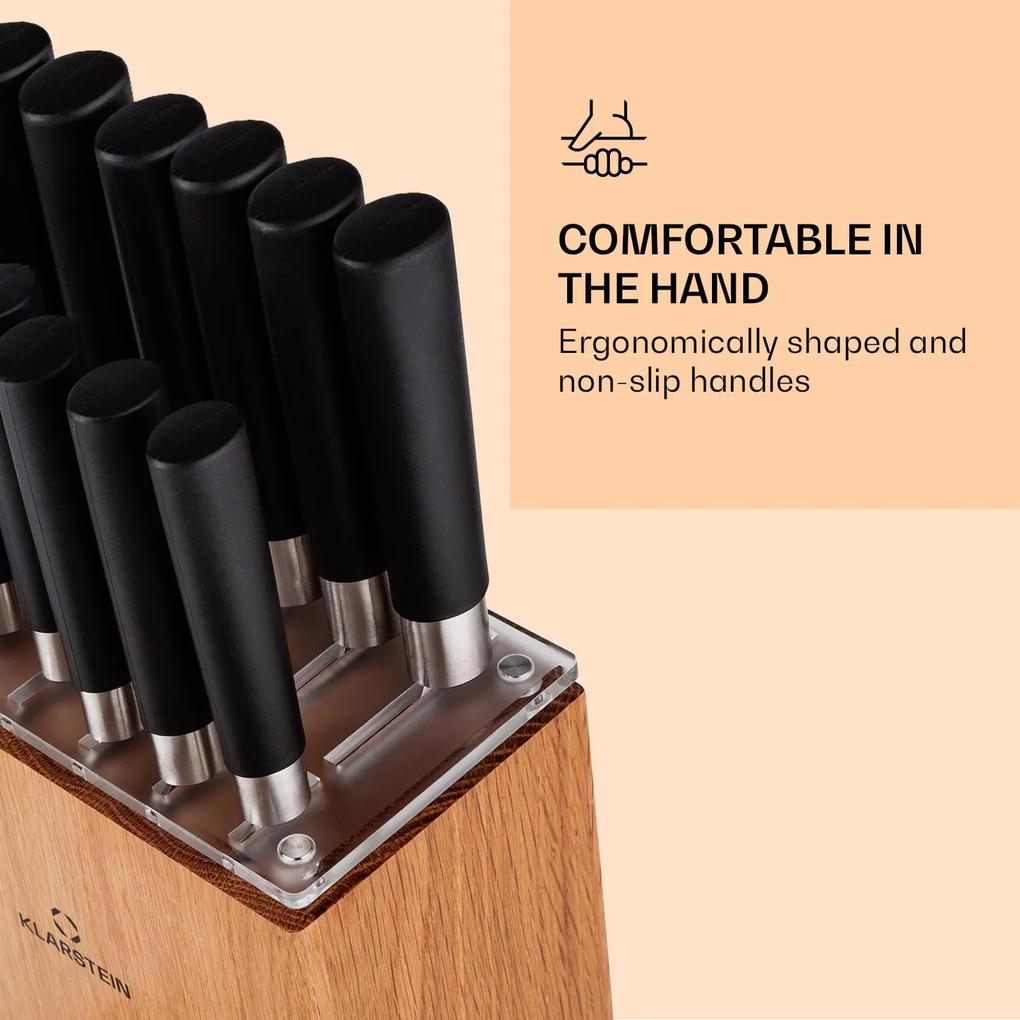 Kitano XL Set de 13 piese Set de cuțite cu suport, 12 cuțite, oțel, suport luxos din lemn