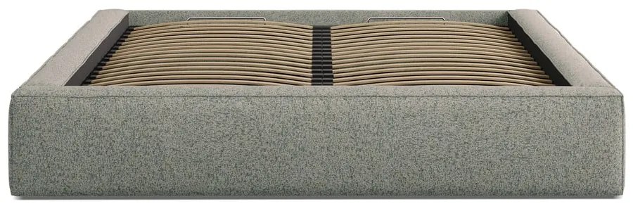 Pat matrimonial verde tapițat cu spațiu de depozitare cu somieră 140x200 cm Simon – Micadoni