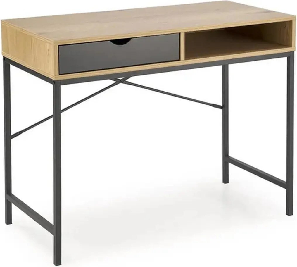 Birou B50, stejar/negru, PAL/metal, 95x48x76 cm