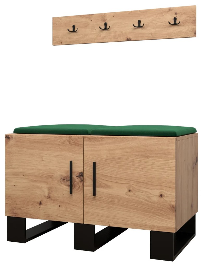 Set mobilier pentru hol Amanda 21 (Stejar artisan + verde). 1086043