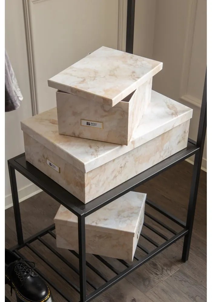 Cutii de depozitare bej 3 buc. din carton, cu capac, decorative 31x47x15,5 cm Inge Paper Laminate – Bigso