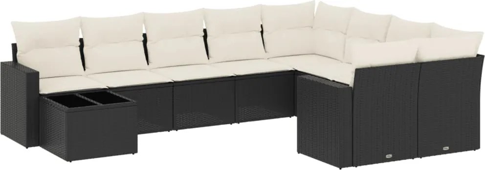 vidaXL Set canapele de grădină cu perne, 10 piese, negru, poliratan