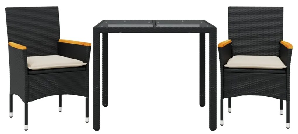 3278645 vidaXL Set mobilier de grădină cu perne 3 piese negru poliratan&sticlă