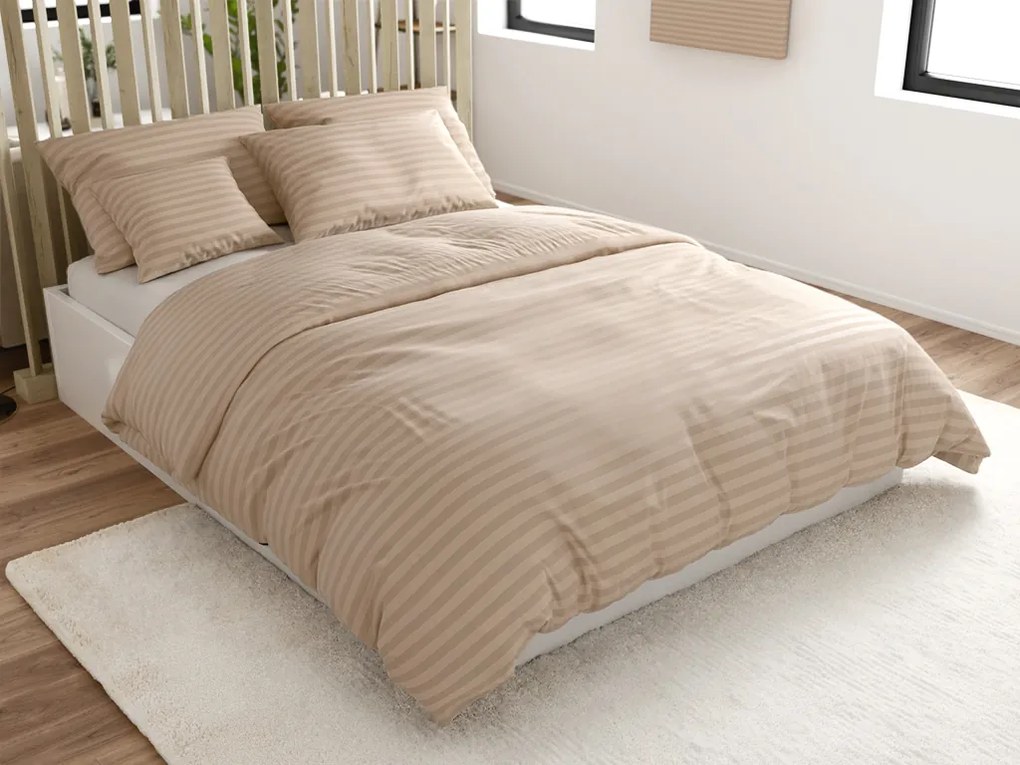 Lenjerie de pat hoteliera din microfibra JASMINE bej - dunga 2 cm, buzunar hotelier Dimensiune lenjerie de pat: 2 buc 70 x 90 cm | 200 x 220 cm