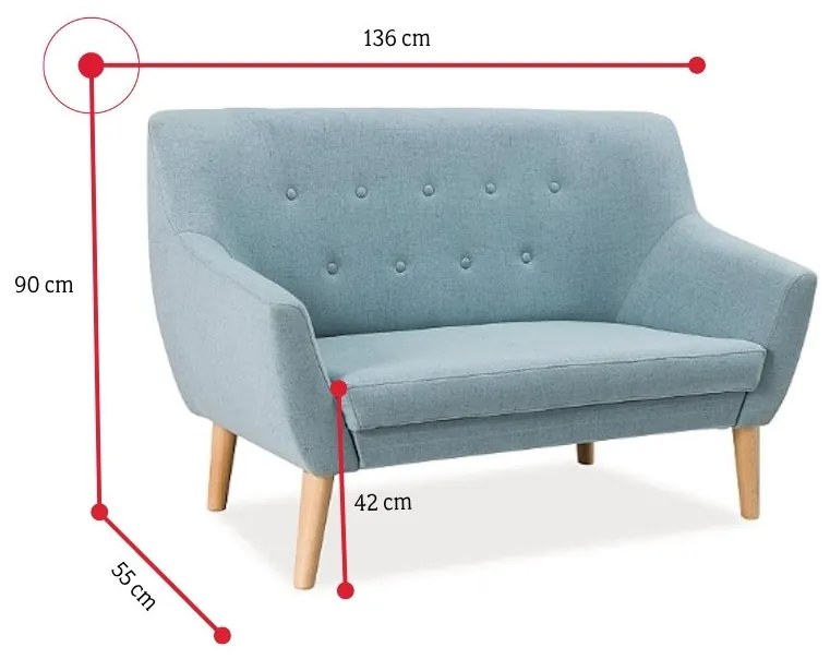 Supermobel Canapea tapitata NORDIC 2, 90x136x55, cablo 10, albastru deschis