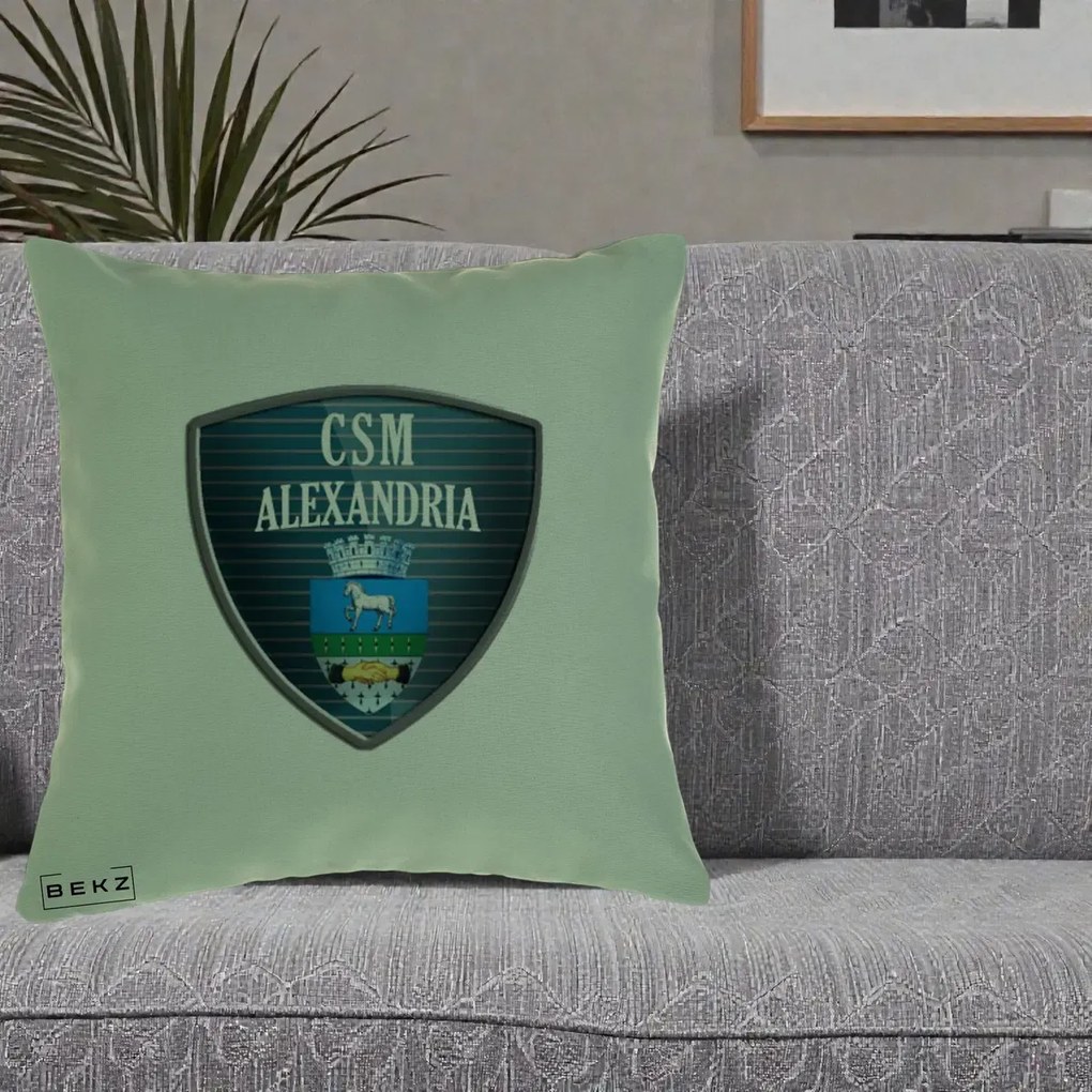 Perna Personalizata CSM Alexandria Fotbal, 40x40 cm, Verde, Husa Detasabila, Perna Inclusa, BEKZ®