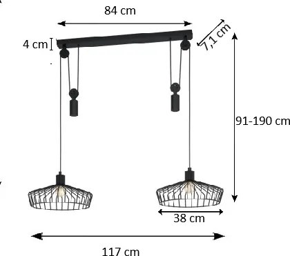 Eglo 43438 - Lustră suspendată pe cablu WINKWORTH 2xE27/40W/230V
