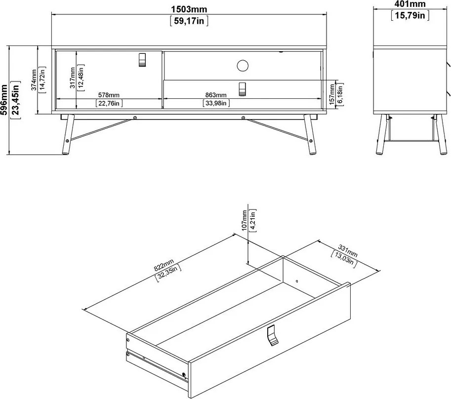 Comodă TV în culoare naturală cu aspect de lemn de stejar 150x60x40 cm Ry – Tvilum