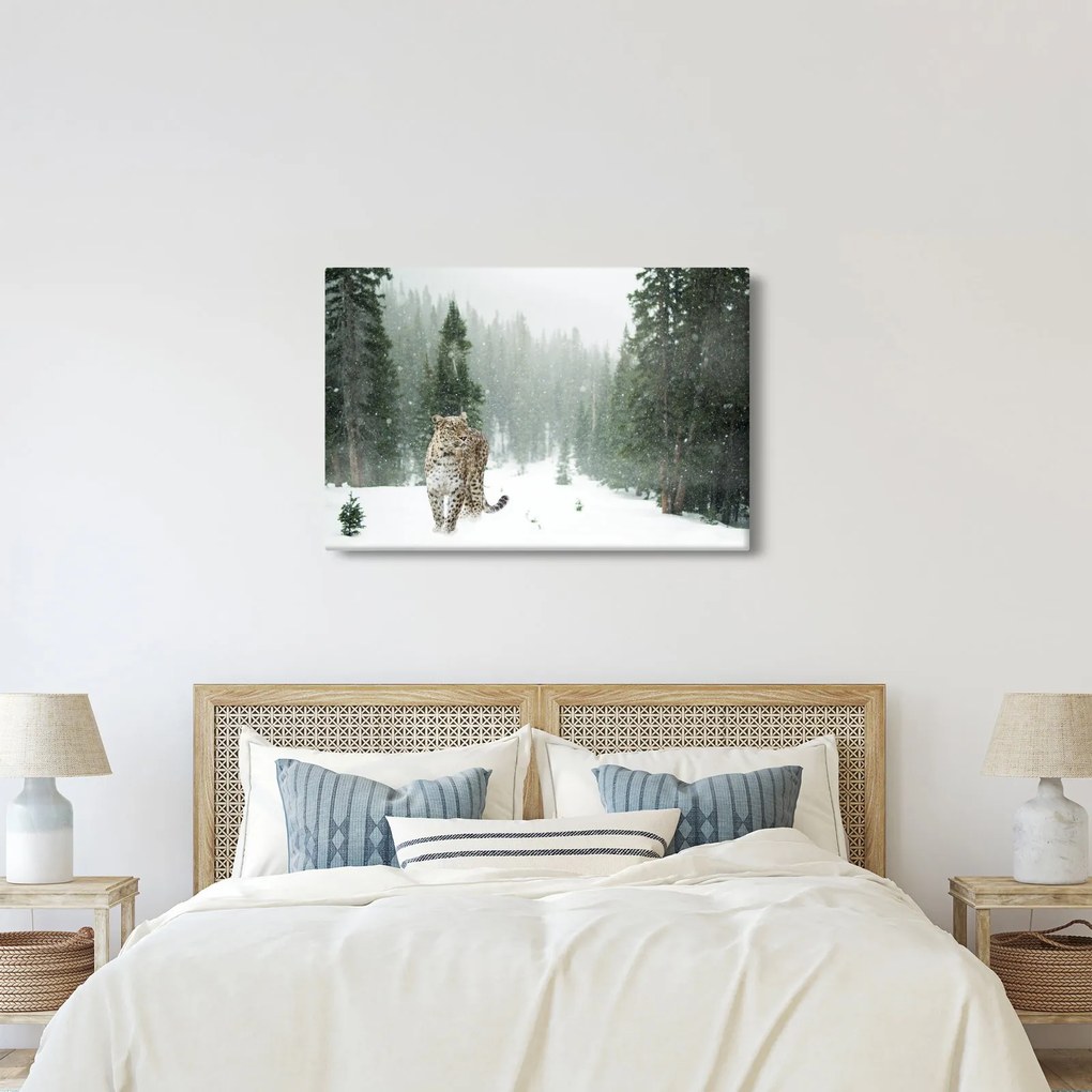 Tablou cu leopard în zăpadă (90x60 cm)