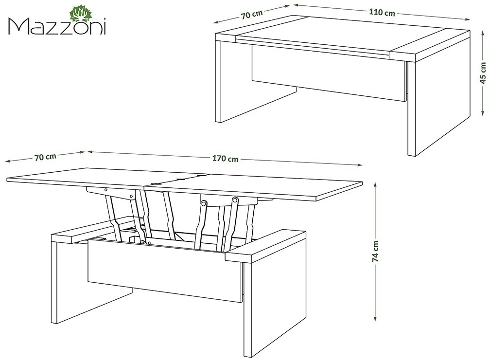 Mazzoni SPACE Stejar Artisan/Antracit (Gri închis) - MĂSUȚĂ EXTENSIBILĂ CU RIDICAREA BLATULUI MĂSUȚĂ DE CAFEA