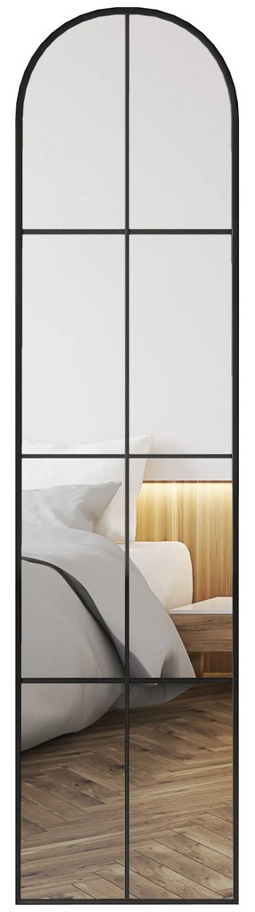HOMCOM Oglindă mare de perete sau pe podea 40 x 160 cm de fereastră arcuită cu cadru metalic, film antifisurare, negru | Aosom Romania