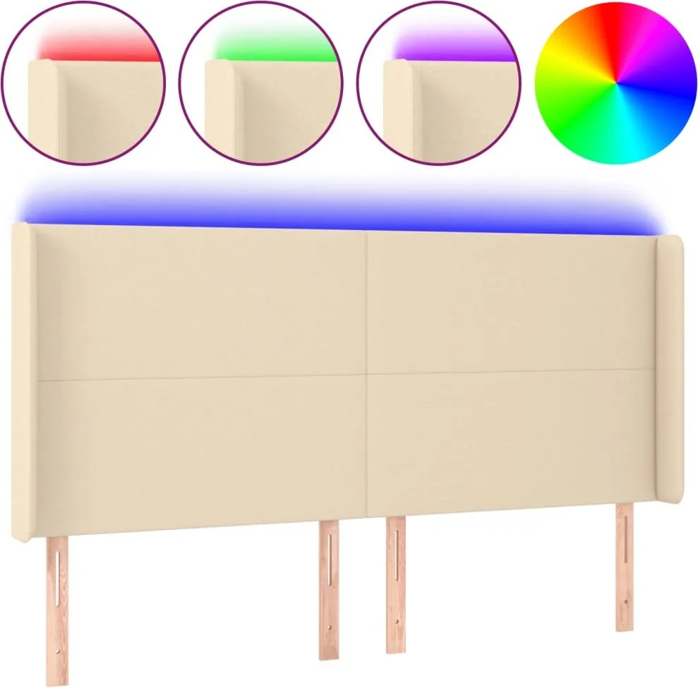 vidaXL Tăblie de pat cu LED, crem, 203x16x118/128 cm, textil