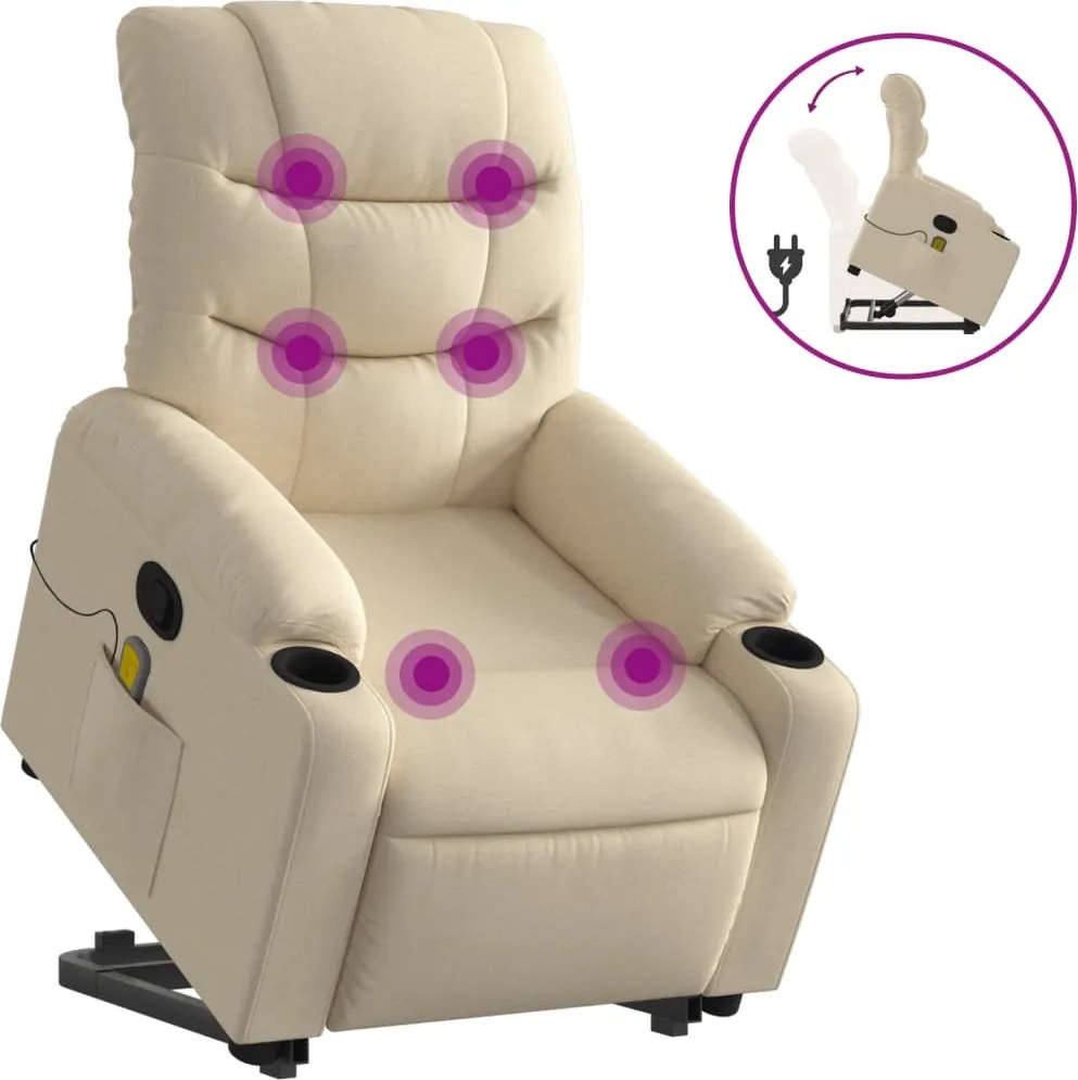 vidaXL Fotoliu masaj rabatabil cu ridicare, crem, material textil