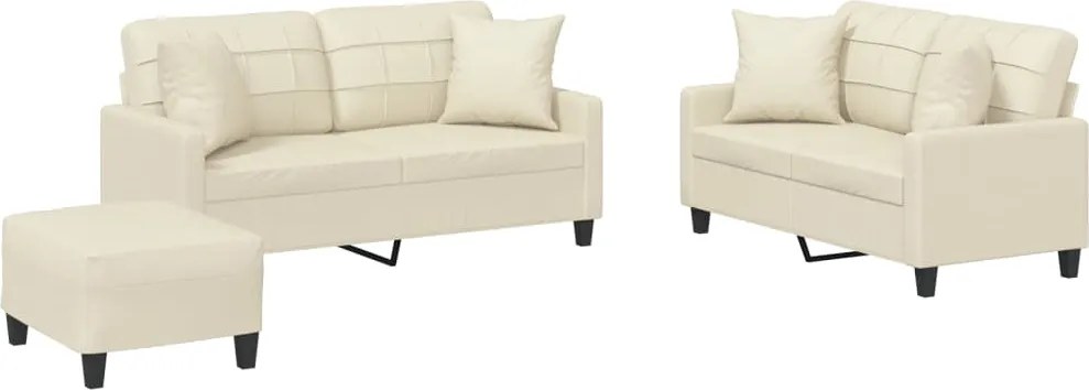 vidaXL Set de canapele cu perne, 3 piese, crem, piele ecologică
