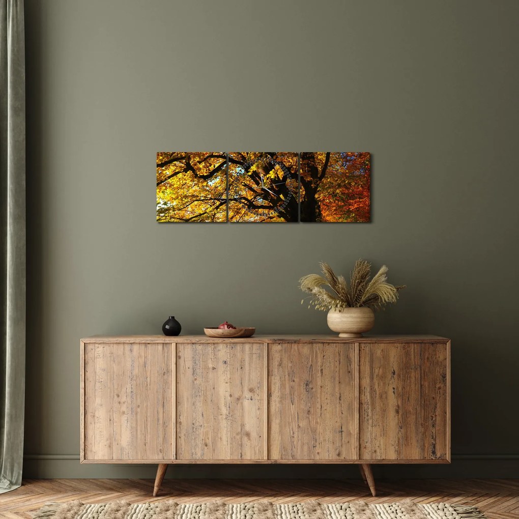 Tablou cu copac toamna (cu ceas) (90x30 cm)
