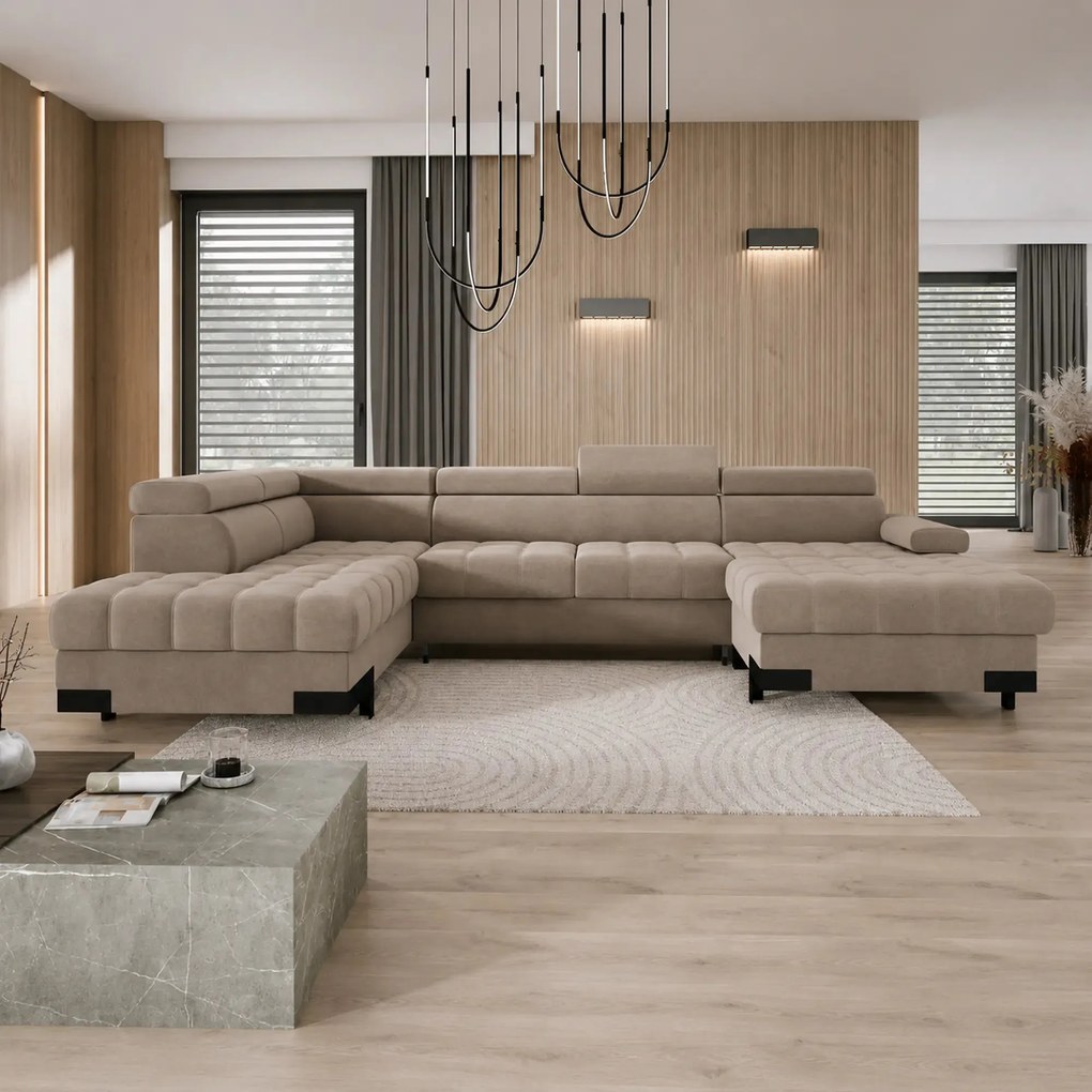 Coltar extensibil cu lada SELVA XL, sezlong stanga, stofa catifelata b
