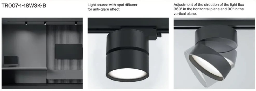 Spot LED, accesoriu pentru sinele monofazate Unity, Onda negru