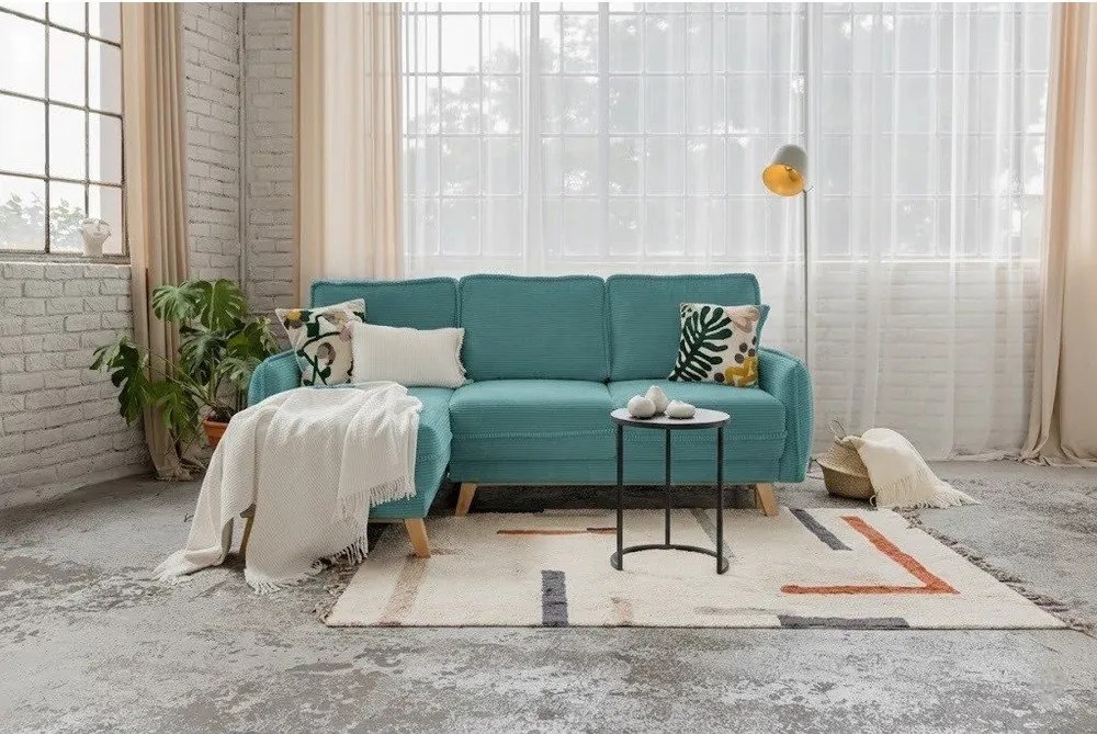 Colțar turcoaz extensibil cu tapițerie din catifea reiată (cu colț variabil) Tori – Bonami Selection