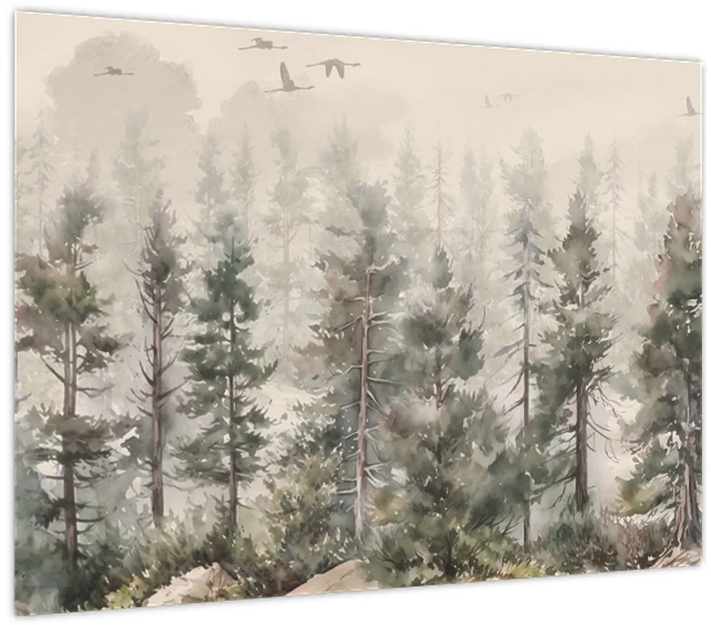 Tablou - Pădurea de pini I., aquarel (70x50 cm)